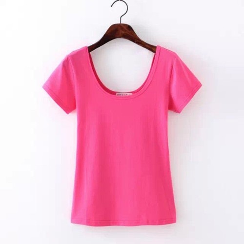 T-shirt donna cotone manica corta tinta unita slim stretta base tinta unita strato camicie top - Foto 11 di 12
