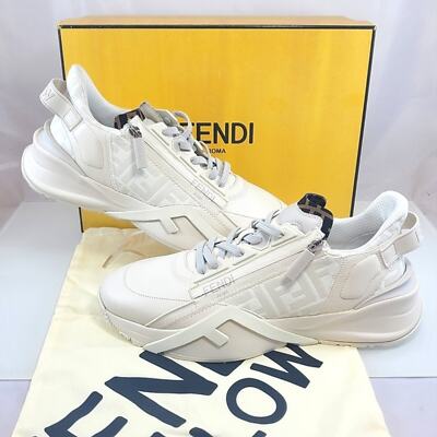 NWT$1,190 FENDI Mens Flow Vitello Trainer Sneakers White
