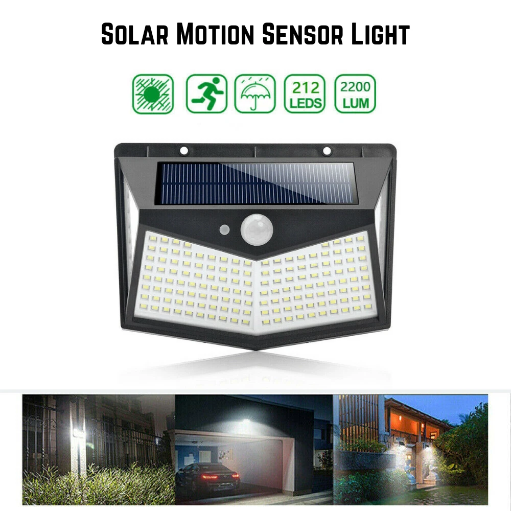212 LED Solar Powered Walkway Lights PIR Motion Sensor Garden