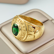 10K Mens Yellow Gold USMC Birthstone CZ Ring