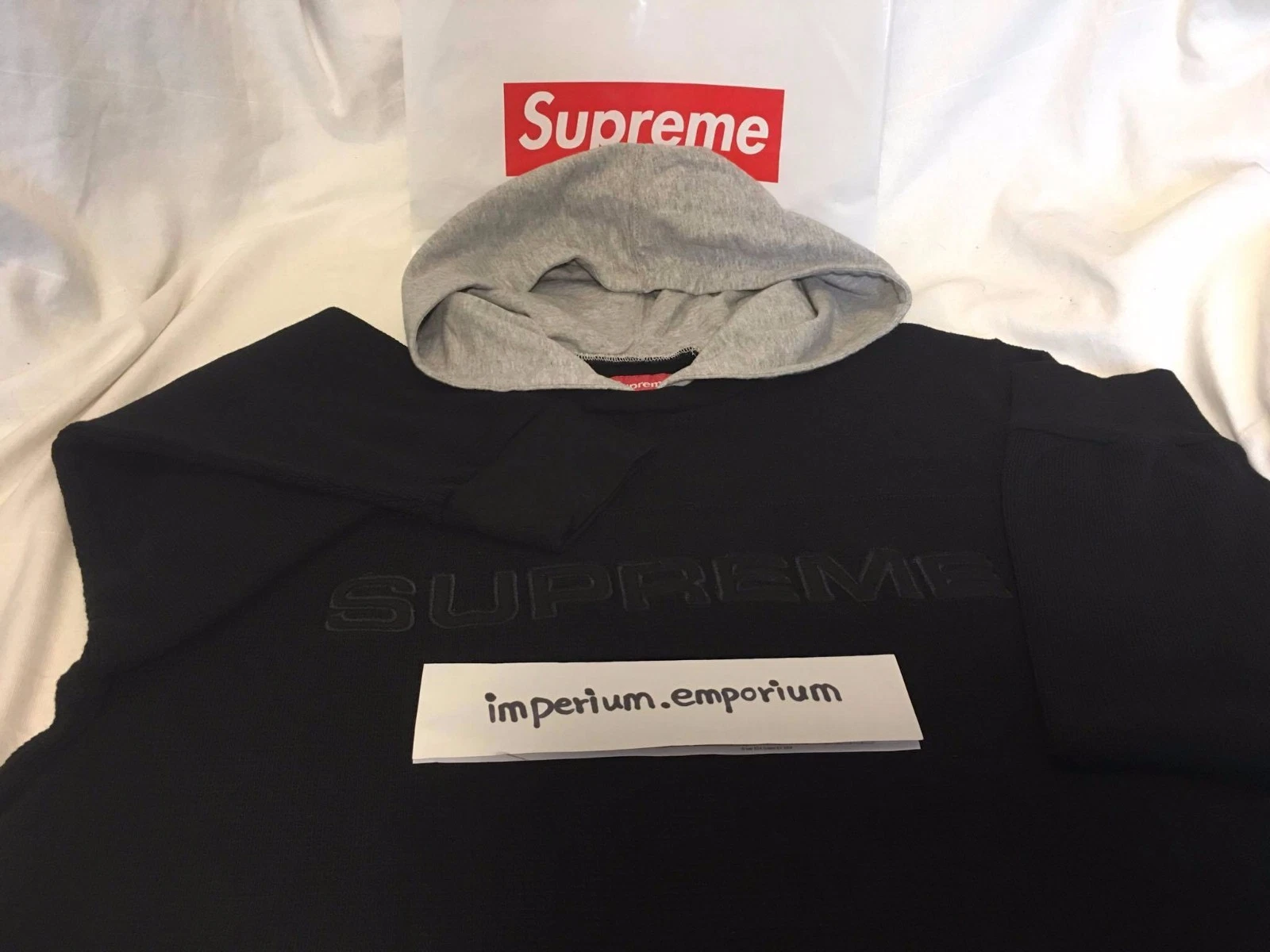 Pull à capuche sweat shirt à capuche ringer gaufre Supreme FW17 noir taille L