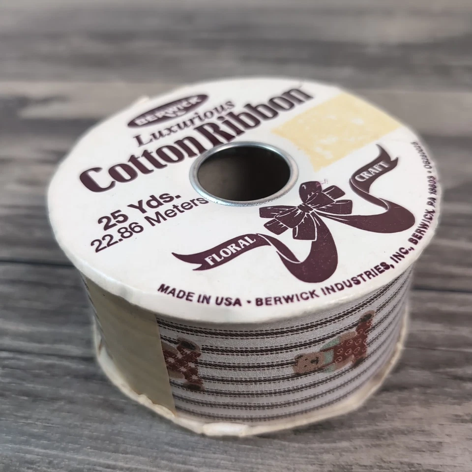 Vintage Berwick Christmas Memories Luxurious Cotton Ribbon 25 Yds. Teddy Bear - Image 4 of 4