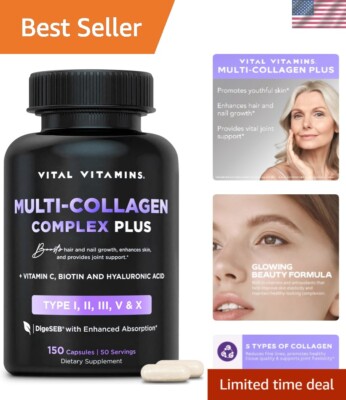 Gluten-Free Beauty Complex: 150 Capsules of Collagen, Hyaluronic Acid & Biotin