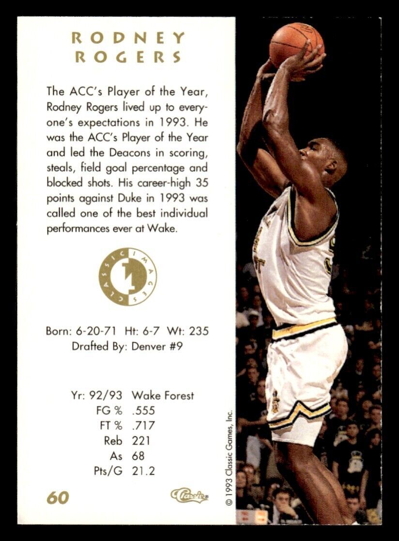 1993 Classic Images Four Sport #60 Rodney Rogers - Wake Forest | eBay