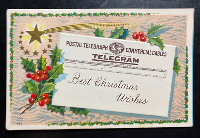 Mint USA Christmas Wishes Postcard Postal Telegraph Commercial Cables Telegram