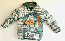 Jurassic Park Kids Jacket Hooded Boys Girls Green Reversible Dinosaur Full zip