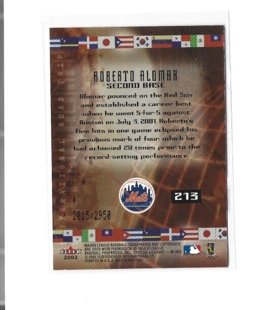 2002 Fleer Box Score #213 Roberto Alomar IRT 2015/2950 NMMT - Image 2 of 2