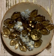 czech glass beads Platinum maple leaf beads Berry leaf beads and hibiscus 