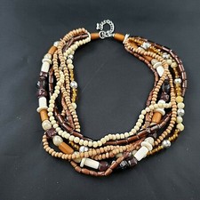 Necklace Multi Strand 7 Beaded Glass Wood Multi-Color 16" Adjustable  Neutrals