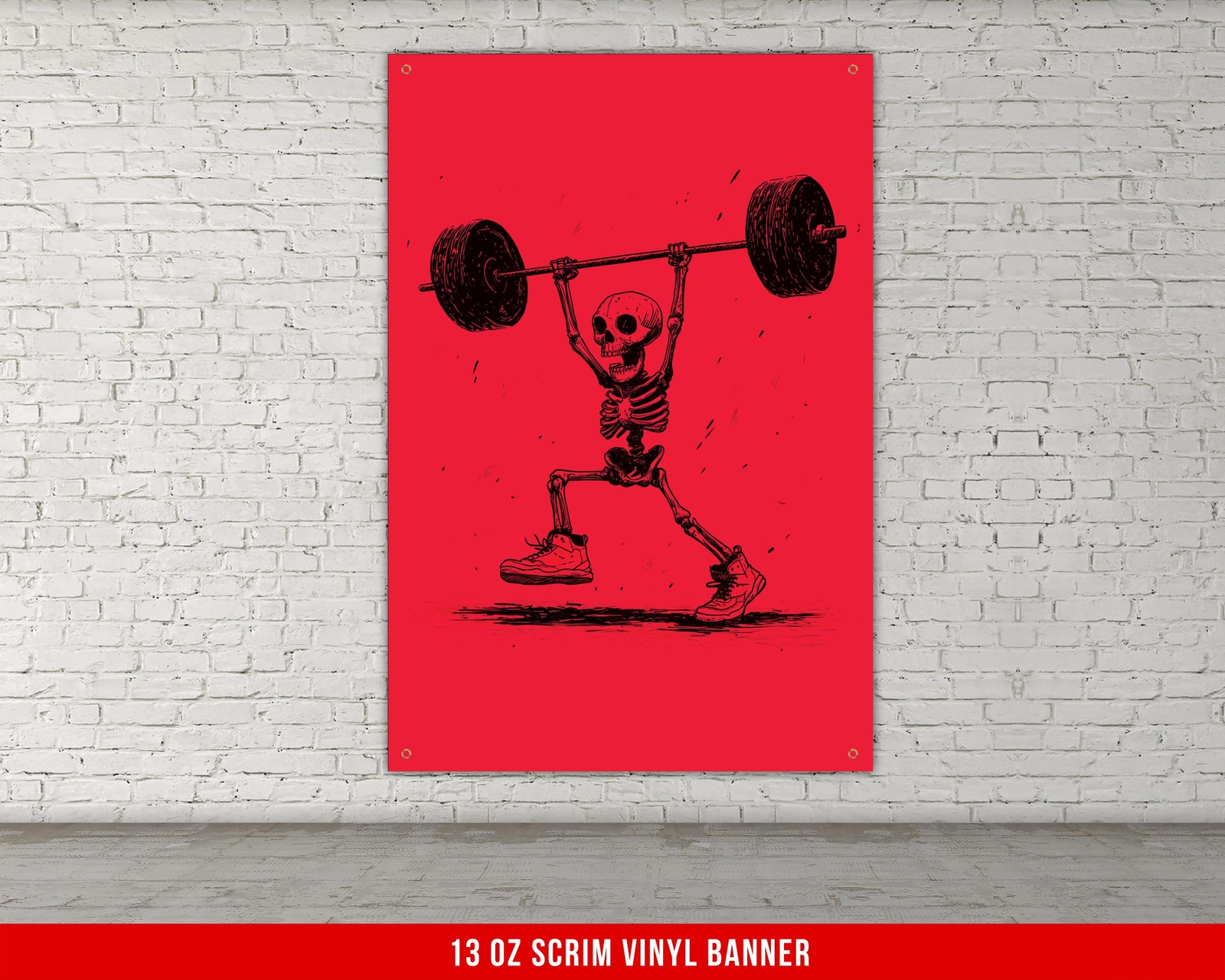 Skeleton Weightlifting Banner - Motivational Home Gym Decor