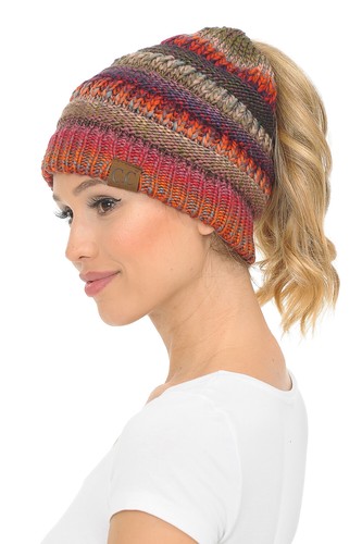 C.C BeanieTail Soft Stretch Cable Knit Messy High Bun Ponytail Beanie Hat - Picture 155 of 230