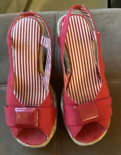 GITANO Women's Sandals Size 6 M Red Wedge Open Toe Sling Back Peep Toe