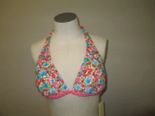 Hula Honey Floral Print Halter Bikini Top Coral NWT