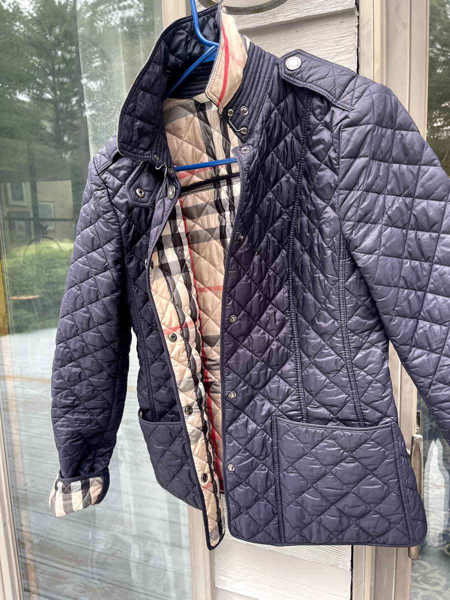 Burberry ネイビー ジャケット M Burberry Brit Navy Blue Synthetic Quilted Russell Field Jacket M