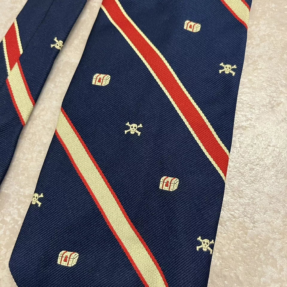 Corbata de cuello vintage Hathaway calavera hueso cruzado diseño cofre tesoro 100 % poliéster Foto 3 de 4