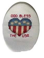 COMPLETED FINISHED CROSS STITCH CARD ''GOD BLESS THE USA"