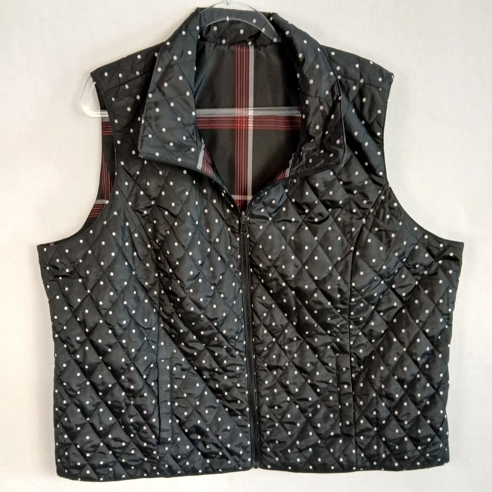 CJ Banks Women's Reversible Vest Size 3X Red Black Plaid/ Black Polka Dot NWT - Image 3 of 4