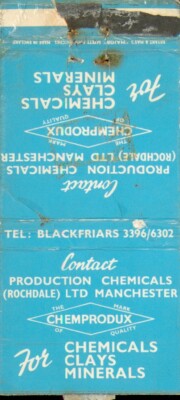 1 x Streichholzheft Bryant & May Chemprodux Chemikalien Ton Mineralien CK369