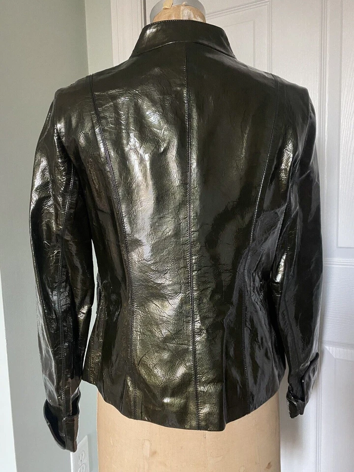 Chaqueta de charol brillante Lafayette 148 para mujer 6 blazer verde oscuro oliva Foto 4 de 4