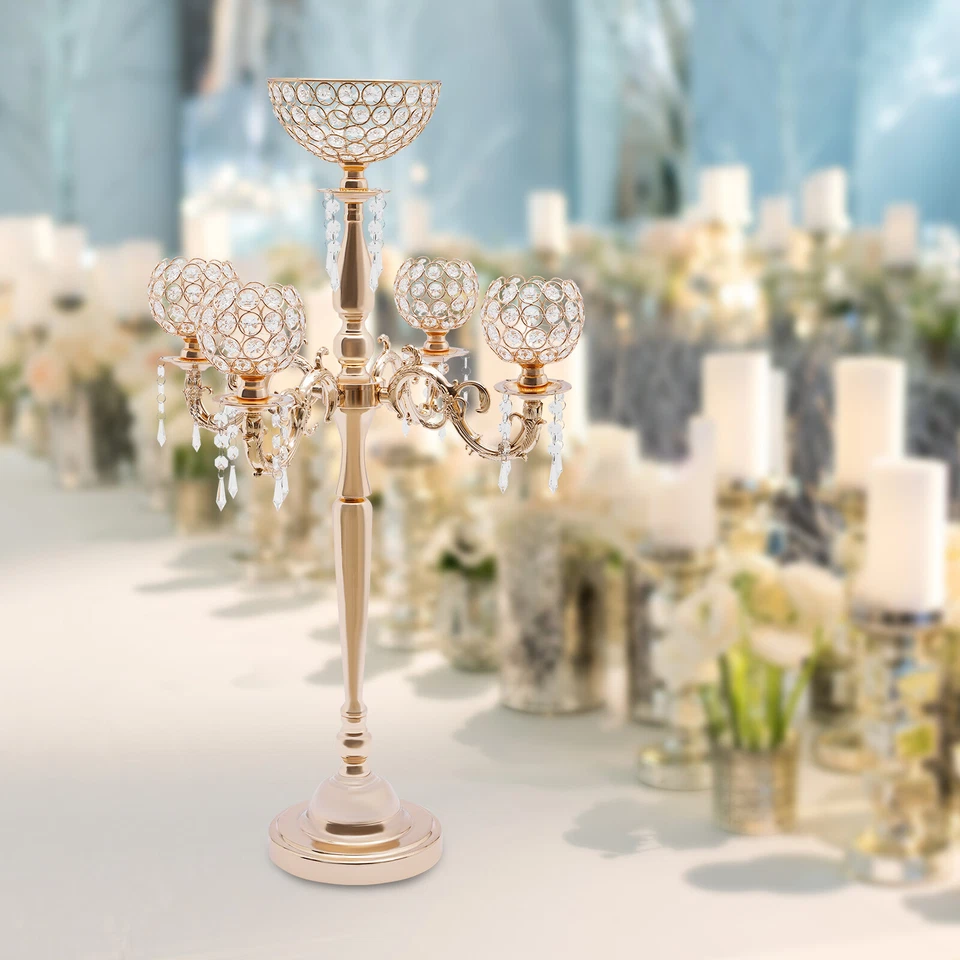 Gold/Silver 5 Arm Candelabras Centerpieces for Table,35 Inches Tall Candle Stand - Image 3 of 4