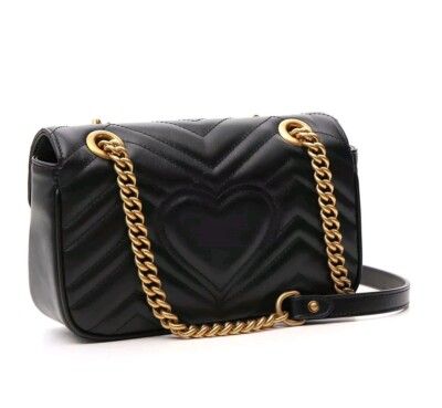 Gucci GG Marmont Gold Hardware Shoulder Bag Mini Black Leather | eBay