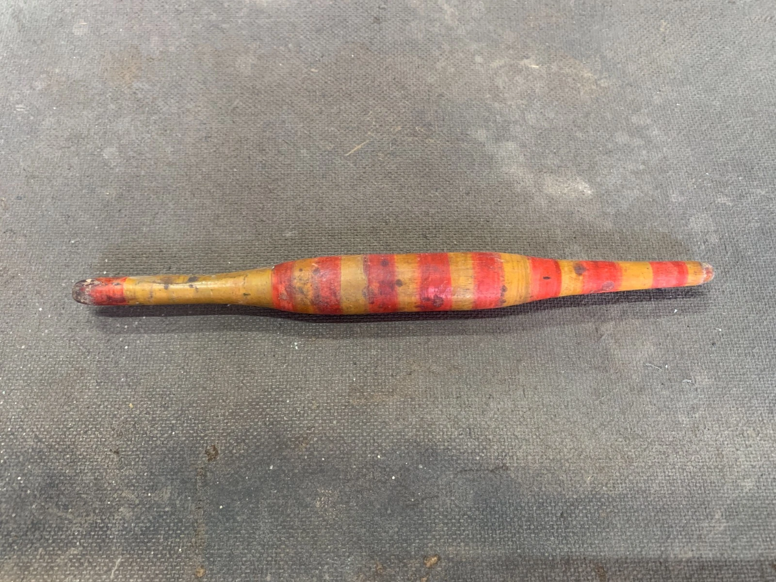 19s Vintage Handcrafted Wooden Stripe Pattern Painted Indian Chapati Rolling Pin