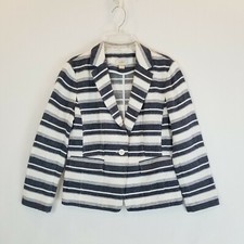 Loft Blue  Ivory Striped Linen Blend Blazer Jacket Ann Taylor Sz 0