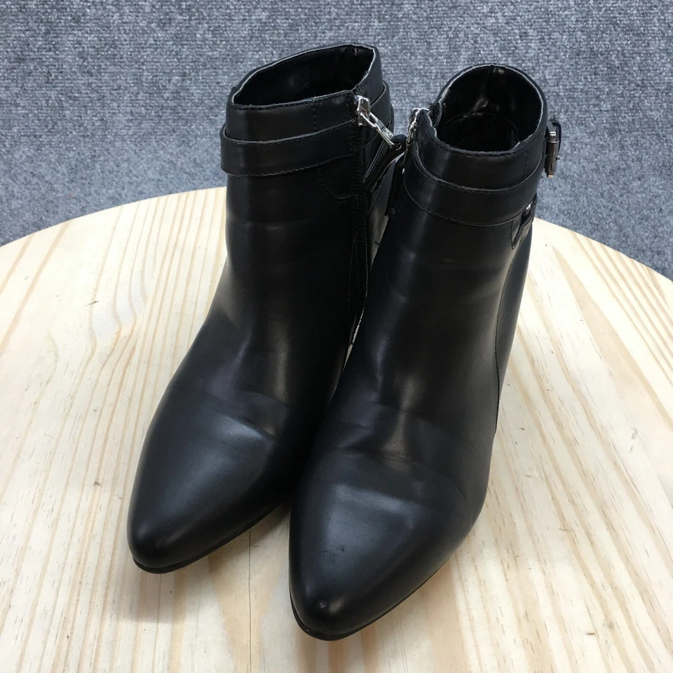 Chaps Boots Womens 9 B Ankle Bootie Black Leather Side Zip Casual Block Heels - Image 3 of 4