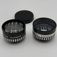 Pair Lentar Camera Lenses Aux. Telephoto & Wide Angle Lens Instamatic 100-150