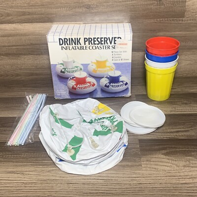 VINTAGE POOL INFLATABLE DRINK LIFE PRESERVE FLOAT 4-PACK NOS