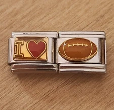 I Heart Love Football Double Italian Charm 9mm Bracelet Link gift