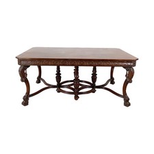 72” Carved Renaissance Revival Dining Table – Scroll Legs & Stretcher