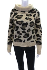 Aqua Womens Leopard Print Turtleneck Fuzzy Pullover Sweater Top Brown Size Small