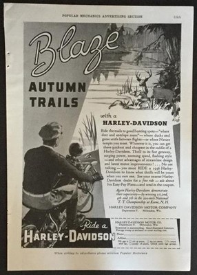 1936 Harley Davidson *Blaze Autumn Trails* Motorcycle AD
