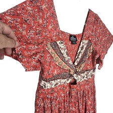 VTG Angie L Twist Keyhole Maxi Dress Split Hem 80s Smocked CottageCountry Picnic