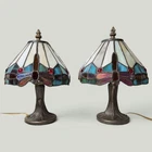 Vtg Dale Tiffany Dragonfly Table Lamps Pair Leaded Glass Art Nouveau Boudoir