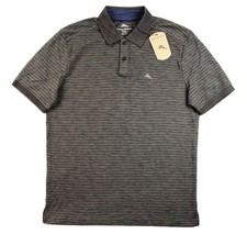 Tommy Bahama Polo Shirt Mens Medium Gray Stripe Performance Golf Casual 100 New