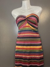 SHEIN Dress Womens Large Multicolor Strapless Tube Bandeau Boho Aztec Knit Midi