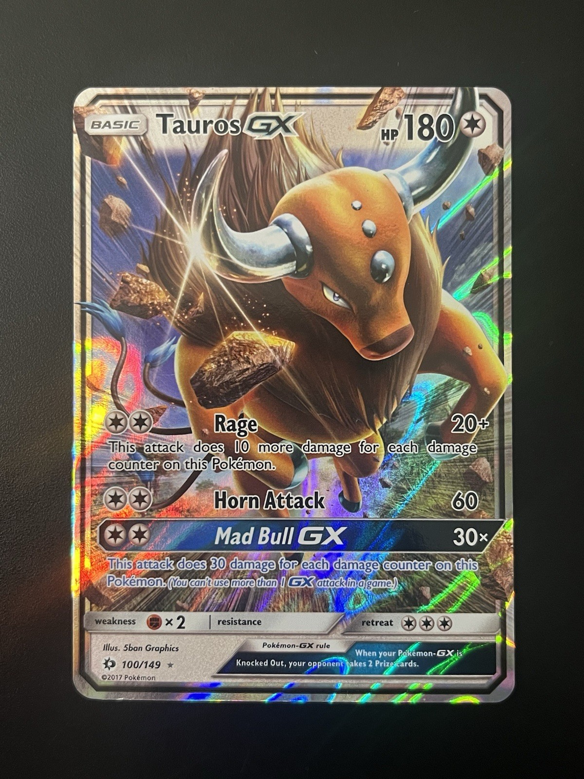 Pokemon TCG Sun and Moon Base Set Tauros GX 120/149 Ultra Rare NM Condition