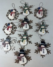 Vintage 10pc Christmas Snowman Ornaments Hanging Decorative Holiday Metal Wood