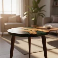 20" Resin Walnut Round Side Table | Epoxy End Table | Coffee Table | Mid Cent...