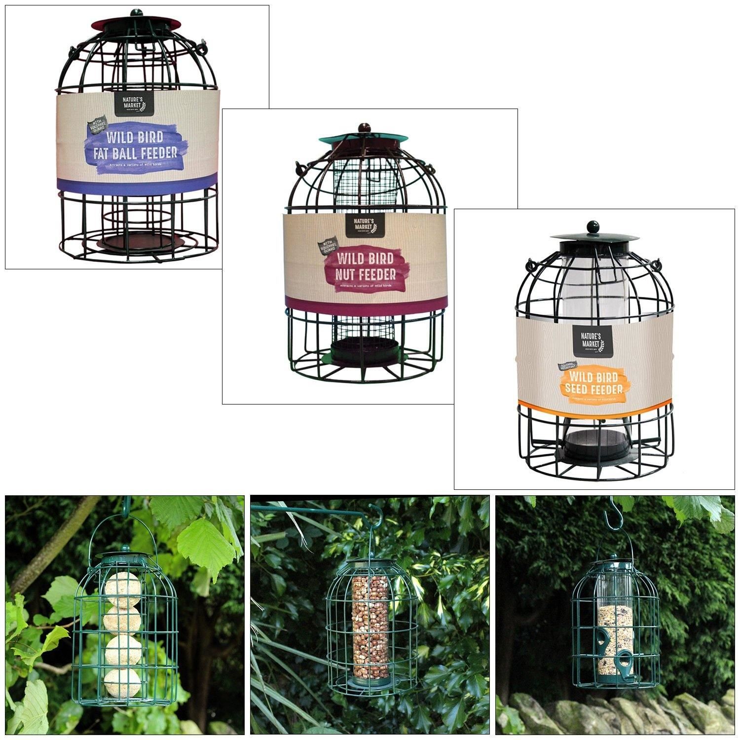 Squirrel Proof Hanging Garden Wild Bird Feeders - Seeds Peanuts Fat Balls