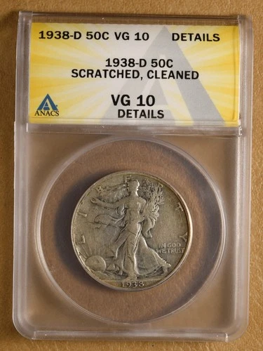 1938 D Walking Liberty Half Dollar ANACS VG 10 Details