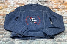 Tommy Hilfiger Jacket Womens M Blue Button Denim Patriotic Flags Stars Jean