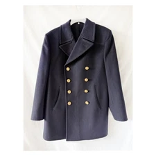 Vintage Pea Coat Navy Blue Wool Naval Clothing Small