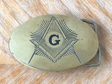 Vintage Masonic Masons Freemasons Sold Brass Belt Buckle Baron Buckle Oval Gold