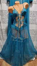 VTG FARiS 2PC NiGHTGOWN PEiGNOiR ROBE SET PEEKABOO SHEER RUFFLED LACE CHiFFON