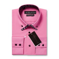 MENS PINK OXFORD SHIRT SMART CASUAL FORMAL DOUBLE CONSTRAST COLLAR LONGSLEEVEES