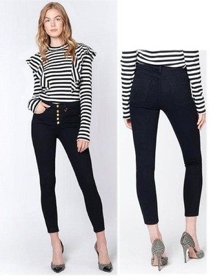VERONICA BEARD Debbie 10'' Skinny Jeans Stretch Denim with Gold Buttons 26