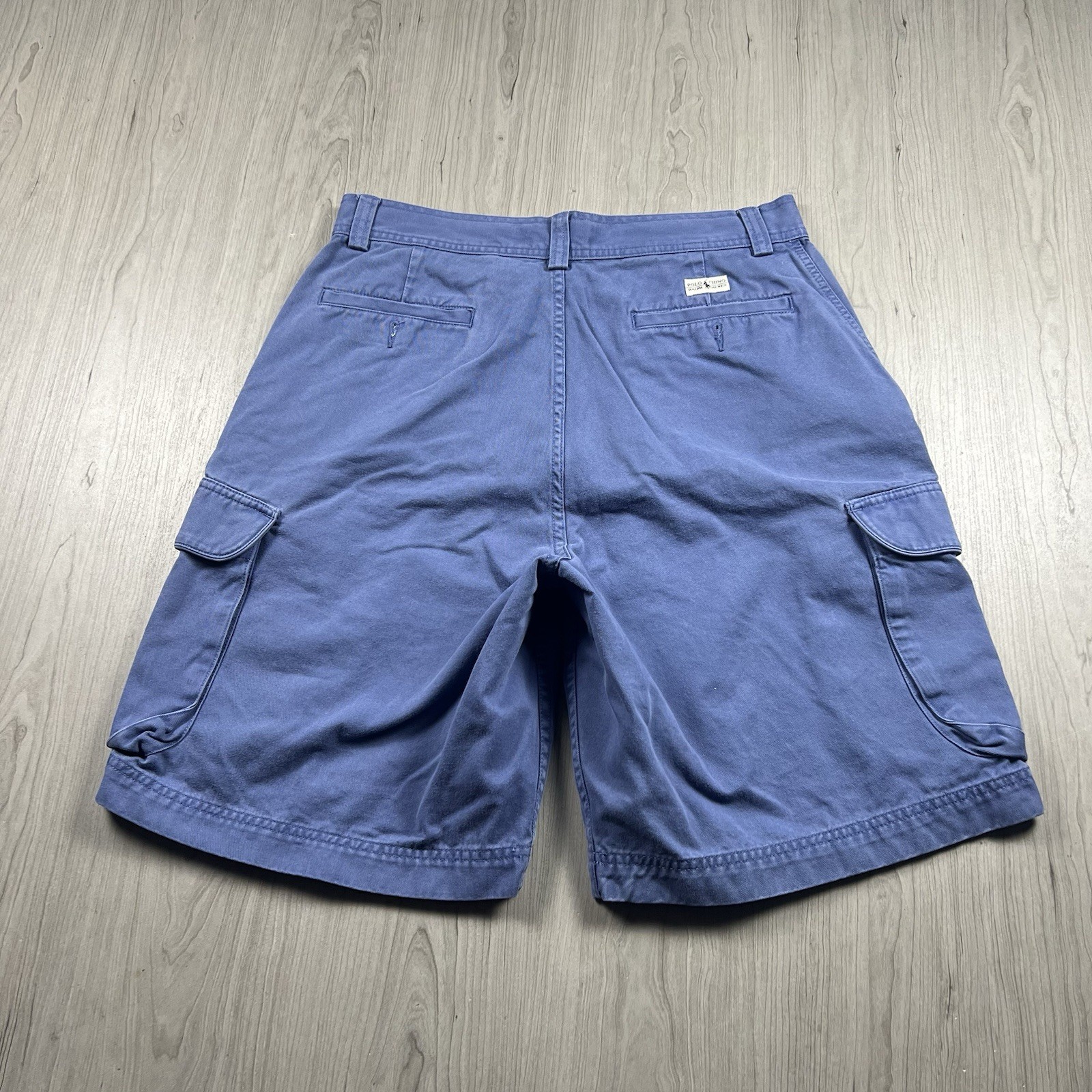 VINTAGE Polo Ralph Lauren Mens Y2K Cargo Shorts 33 Blue Polo Chino Flat Front